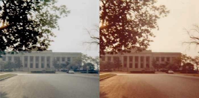Before-and-after restoration of an Oklahoma City photograph