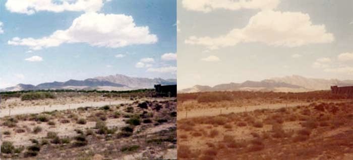 Before-and-after restoration of a Texas photograph